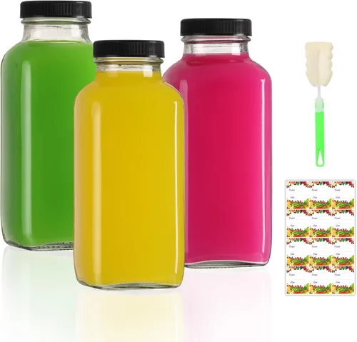 Miniatura 10 de AuroTrends Botellas de vidrio de 8 onzas con tapas, paquete de 6, botellas de vidrio de 8.5 fl oz para agua, kombucha, portátil, reutilizable, 8