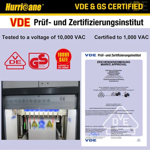 Miniatura 3 de HURRICANE Juego de destornilladores aislados de 15 piezas, herramientas de electricista con certificación VDE de 1000 V con cuchillas S2 codificadas