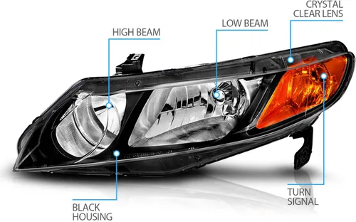 Miniatura 5 de AmeriLite JDM - Juego de faros delanteros halógenos de repuesto negros para Honda Civic Sedan 2006-2011 de 4 puertas/híbrido, lado del pasajero