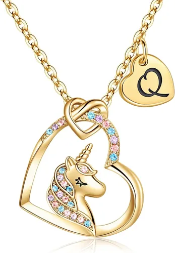 Hidepoo Regalos de unicornios para niñas, chapado en oro de 14 quilates, oro blanco, oro rosa, collar de unicornio con circonita cúbica colorida
