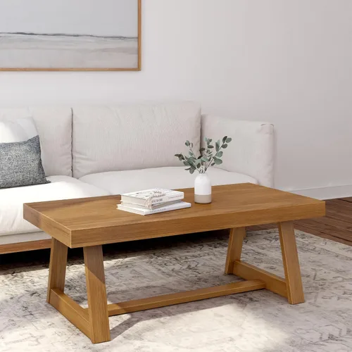 Miniatura 18 de Plank+Beam Mesa auxiliar rectangular clásica, mesa de centro de granja de 40 pulgadas, mini mesas centrales para espacios pequeños, mesa de té