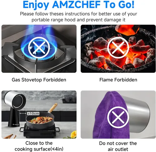 Miniatura 9 de AMZCHEF Campana extractora portátil, ventilador de escritorio de 3 velocidades para barbacoa interior y olla caliente, campana de ventilación
