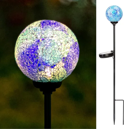 VCUTEKA Luces solares decorativas para exteriores – Estacas solares de mosaico para jardín, luz LED impermeable para paisaje, césped, patio, Azul-2