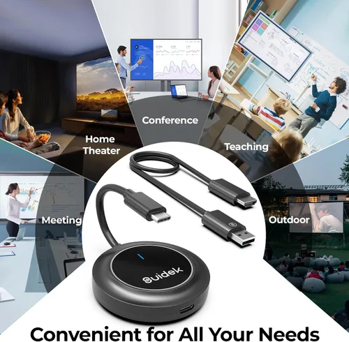 Miniatura 8 de SUIDEK Adaptador Dongle inalámbrico de pantalla HDMI con PD3.0 100W, decodificación 4K 1080P @60Hz salida, 98FT/30M USB-C a HDMI Transmisor