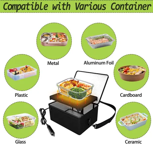Miniatura 5 de Horno portátil, calentador de alimentos para automóvil de 12 V, portátil, mini horno personal, lonchera eléctrica con calefacción para comidas