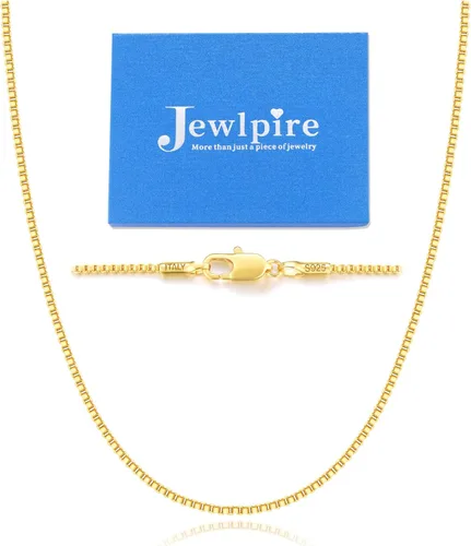 Jewlpire Collar de cadena italiana de 0.051 in de oro macizo de 14 quilates sobre plata de ley 925 para mujeres y niñas, cadena de caja italiana