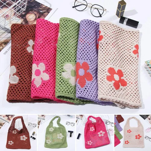 Miniatura 5 de Ovida Bolso de mano de ganchillo de malla, bolsa de playa Fairycore, bolso hobo de hadas, estilo grunge, bolso estético Y2K para mujeres y niñas