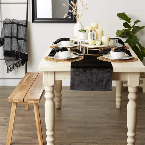 Miniatura 9 de DII Velvet Collection de mesa, camino de mesa, 14x72 pulgadas, negro
