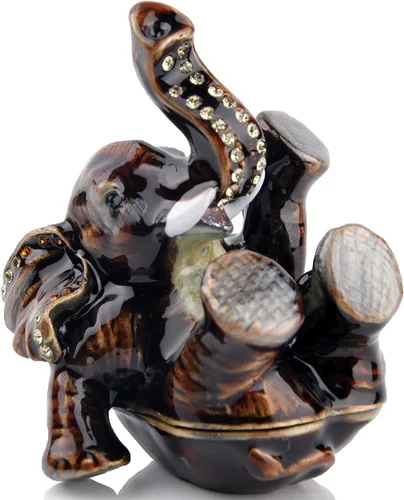 Joyero con diseño de elefante de la suerte caja de joyería con bisagras figura de elefante pequeña con tronco para decoración del hogar regalo