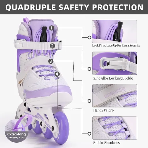 Miniatura 4 de Move - Patines en línea para mujer y hombre, patines profesionales para adultos, para uso en interiores y exteriores, talla 5-12 Blanco/Morado