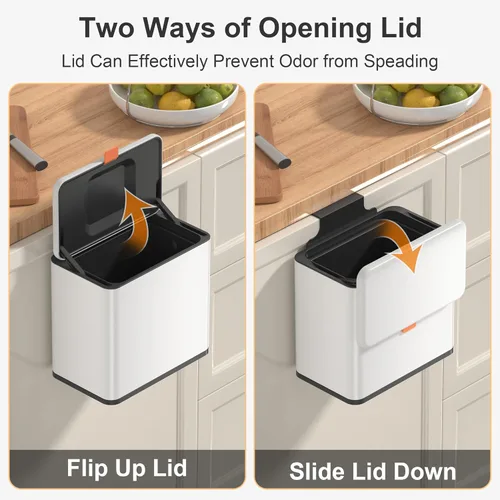 Miniatura 3 de Mbillion Cubo de Compost de Cocina Colgante Bote de Basura con Tapa 1.05 Galones Acero Inoxidable Bote de Basura para Puerta de Gabinete de Cocina