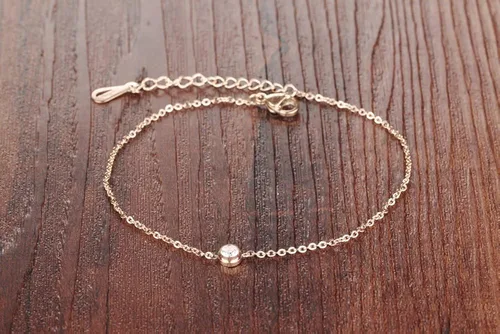 Miniatura 6 de De la Mujer Anklet 18K Rose de oro tono cz de la suerte cadena de pie verano accesorio ajustable l8.46