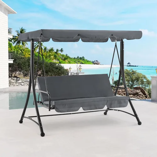 Miniatura 5 de MCombo Columpios de patio de 3 asientos con marco de acero resistente a la intemperie, toldo ajustable, columpio reclinable para porche al aire Gris