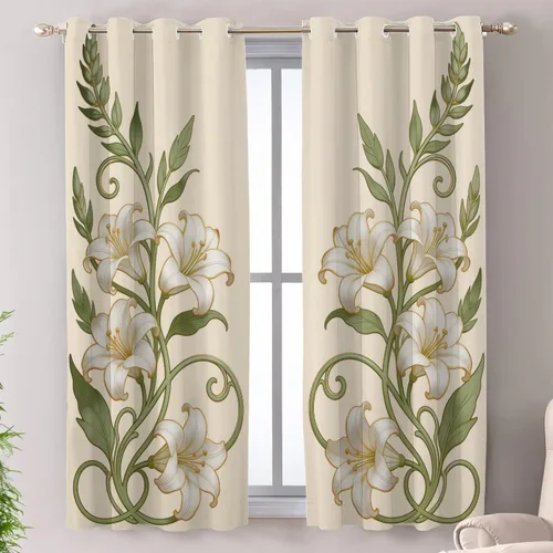 Miniatura 75 de Shrahala Art Nouveau Floral Pattern Blackout Curtain Tiers, Delicate Vine and Flower Design Kitchen Valance Light Blocking Tier Drapes with Rod