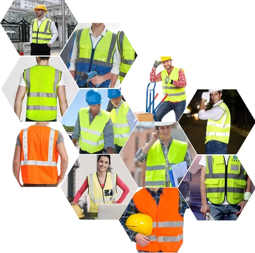 Miniatura 6 de Chaleco de trabajo reflectante de seguridad, paquete de 6 para hombres y mujeres, con 8 bolsillos y cremallera, ropa exterior de construcción
