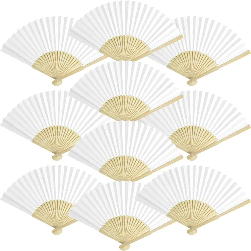 50 paquetes de abanicos de papel blanco ventilador de mano de bambú plegable ventilador de mano ventilador de papel plegable ventilador de papel