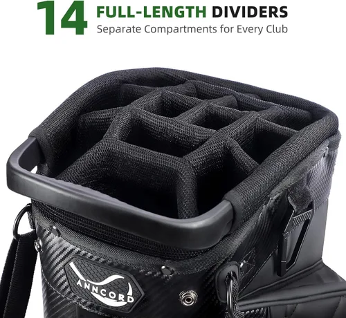 Miniatura 2 de ANNCORD Golf Stand Bag with 14 Way Full Length Dividers, PU Leather Golf Bag for Men, Waterproof Golf Bags with Stand, 6 Pockets & Cooler Pouch