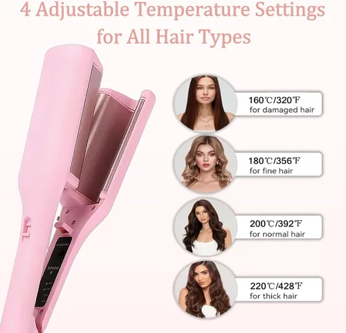 Miniatura 5 de Rizador Waver, 4 herramientas de pelo de temperatura ajustable con 2 barriles de cerámica, anti-quemaduras, calentamiento rápido 15S, plancha de Rosa