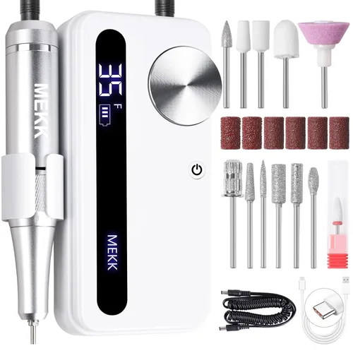 Miniatura 10 de Kit de taladro de uñas MEKK, taladro eléctrico profesional de 35000 RPM con 12 piezas de brocas, lima de uñas eléctrica anti-sacudida sin cable