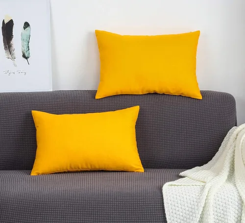 Miniatura 2 de TangDepot Fundas de cojín/almohada decorativas sólidas hechas a mano de lona 100% algodón, (12"x18", amarillo dorado)