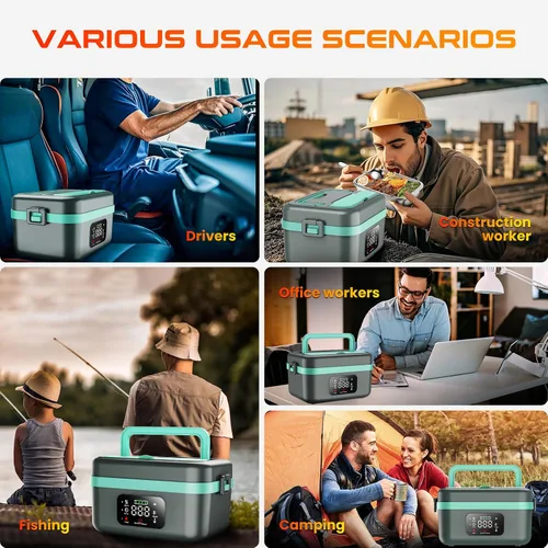 Miniatura 4 de Fiambrera eléctrica sin cable para almuerzo con calefacción para hombres, adultos y mujeres, batería recargable con calefacción automática