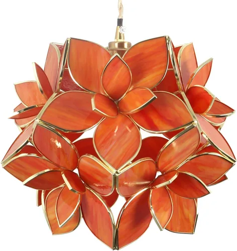 Miniatura 38 de Bieye L10749 - Lámpara colgante de techo de vidrio manchado estilo Tiffany con pantalla de 8 pulgadas de ancho (naranja, 8" flor de cerezo)
