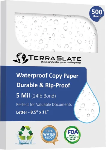 Miniatura 9 de TerraSlate Papel Impermeable, 5 MIL 8.5" x 11", Compatible con Impresora Láser y Máquina Copiadora, Papel de Copia Duradero y Resistente a