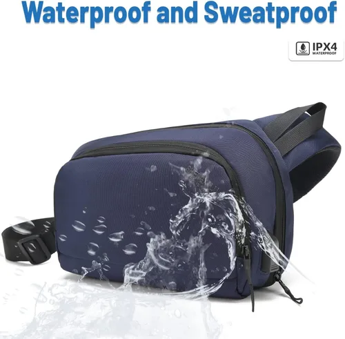 Miniatura 5 de Riñonera para hombres y mujeres, impermeable, para viajes, correr, con puerto de carga USB, Azul
