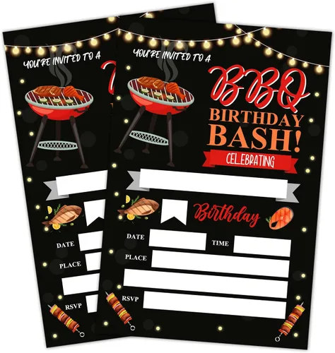 Tarjetas de invitación de cumpleaños para barbacoa, invitaciones de fiesta de barbacoa, suministros de decoración de fiesta de cumpleaños para