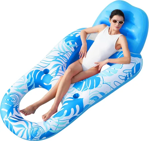 Sloosh Flotadores inflables para piscina, tumbona para adultos, flotador de piscina flotante, silla reclinable flotante con portavasos y reposapiés