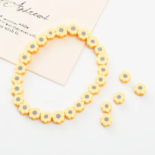 Miniatura 2 de 100 piezas de cuentas de polímero de girasol amarillo de 10 mm para joyería de mujer; pulseras, collares, pinza para el cabello de bricolaje