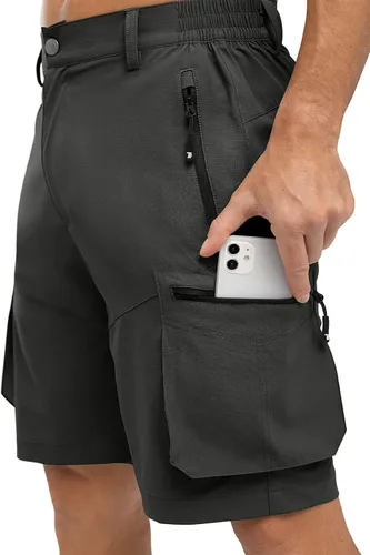 Miniatura 3 de TBMPOY Pantalones cortos de senderismo elásticos para hombre, con 6 bolsillos, de secado rápido, casuales, para trabajo, campamento, viajes
