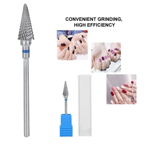 Miniatura 7 de Brocas para uñas, brocas de acero de tungsteno para manicura de manicura, cabezal de pulido de manicura de pedicura eléctrica, brocas de cono Azul