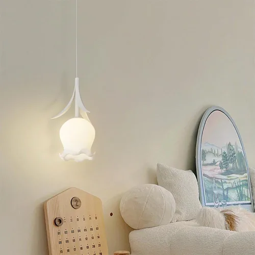 Miniatura 6 de Mini lámpara colgante de estilo francés, con forma de flor, accesorio de iluminación colgante de vidrio creativo de hierro para dormitorio, mesita