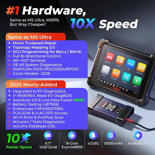 Miniatura 2 de Autel Escáner inteligente MaxiSys MS909: MS909 2026 Igual que Ultra MS919, hasta MS908S PRO II Elite II PRO, reparación de motor TruSpeed como Ultra