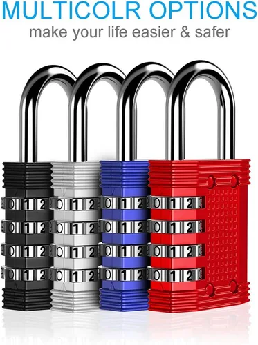 Miniatura 6 de ZHEGE Candado de combinación de 4 dígitos, paquete de 2 candados para gimnasio, escuela, almacenamiento, valla, puerta, gabinete (azul)
