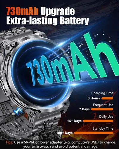 Miniatura 3 de Reloj inteligente militar de pantalla grande de 1.85 pulgadas para hombres con linterna, batería grande de 730 mAh, impermeable IP68, llamadas