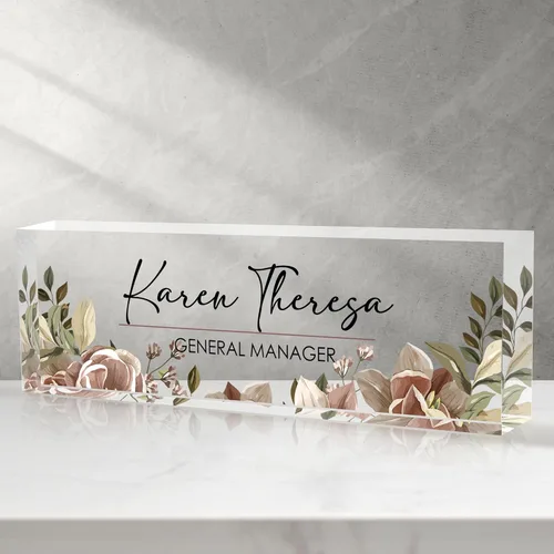 Miniatura 36 de Placa de identificación personalizada para escritorio - Accesorio de acrílico (Orquídea mariposa rosa)