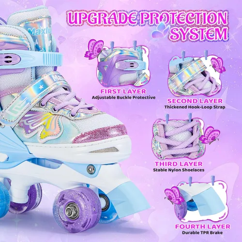 Miniatura 4 de Patines para niñas y niños, 4 tamaños ajustables para niños pequeños y jóvenes con todas las ruedas iluminadas, patines para niños principiantes