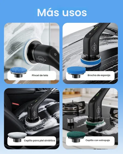 Miniatura 7 de Leebein Limpiador eléctrico giratorio, cepillo de limpieza inalámbrico con 8 cabezales de cepillo reemplazables, limpiador eléctrico para bañera