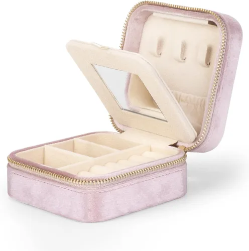 SoleGood Joyero pequeño de terciopelo de felpa, organizador de almacenamiento de collares, anillos, mini joyero, organizador de viaje para mujeres y