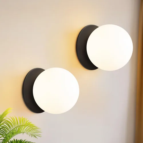 Miniatura 9 de Juego de 2 apliques de pared dorados, apliques de baño modernos con globo de vidrio blanco lechoso, juego de 2 apliques de pared para decoración