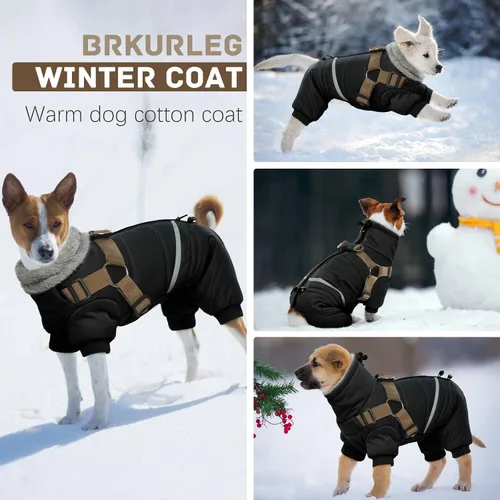 Miniatura 5 de BRKURLEG Abrigo Negro para Perro con Arnés, Chaqueta de Invierno para Perro, Mono para Perros Chaquetas Corporales Cálidas, Abrigos de Invierno