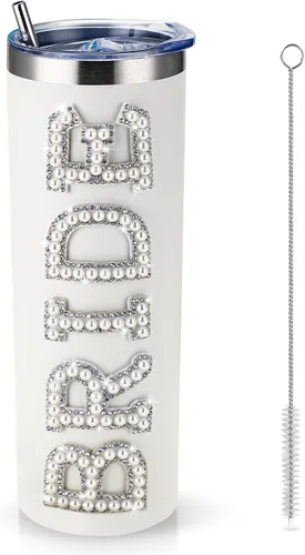 Miniatura 7 de Zhehao Vasos para novia, de 20 onzas, regalo para novia, vasos de acero inoxidable con tapa, pajita, regalo para novia, botella de agua