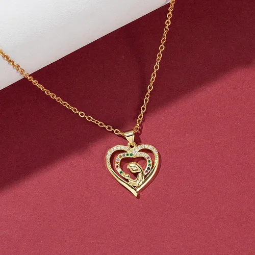 Miniatura 6 de FANCY SHINY Collar delicado de corazón de oro para mamá, collar de circonita cúbica, regalo de joyería para el día de la madre, cumpleaños