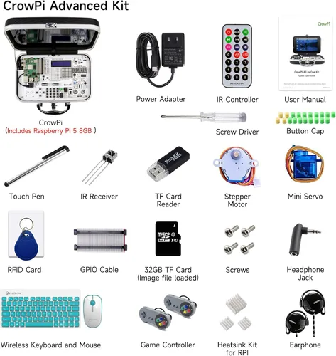 Miniatura 5 de ELECROW para Raspberry Pi 5 Kit de 8GB, con Raspberry Pi 5 Computadora de Circuito Único de 8GB, Kit de Caja Crowpi Pi 5 con Pantalla de 9 Pulgadas