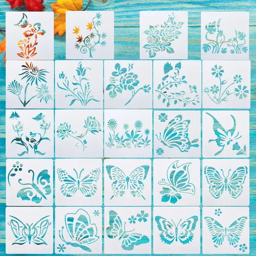 Miniatura 2 de Mega Pet 24 plantillas de pared de mariposas y flores, patrones de jardín, plantillas de dibujo, plantillas de pintura, plantillas de arte