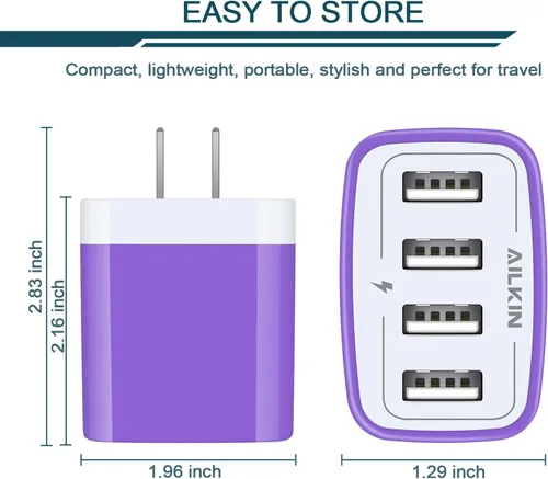 Miniatura 2 de Cargador de pared, adaptador de cargador USB, estación de carga rápida AILKIN 4.8A, 4 puertos múltiples, bloque de base de alimentación, enchufe