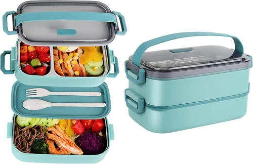 Lonchera Bento para niños, mujeres y hombres, 47 onzas, 2 compartimentos, para ensalada, aperitivos, ensalada, paquete de preparación de alimentos,