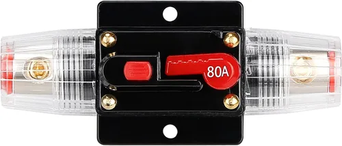 Portafusibles de 80 amperios de 12 V-24 V CC, disyuntor de audio, portafusibles estéreo en línea para automóvil, reinicio manual, para audio de